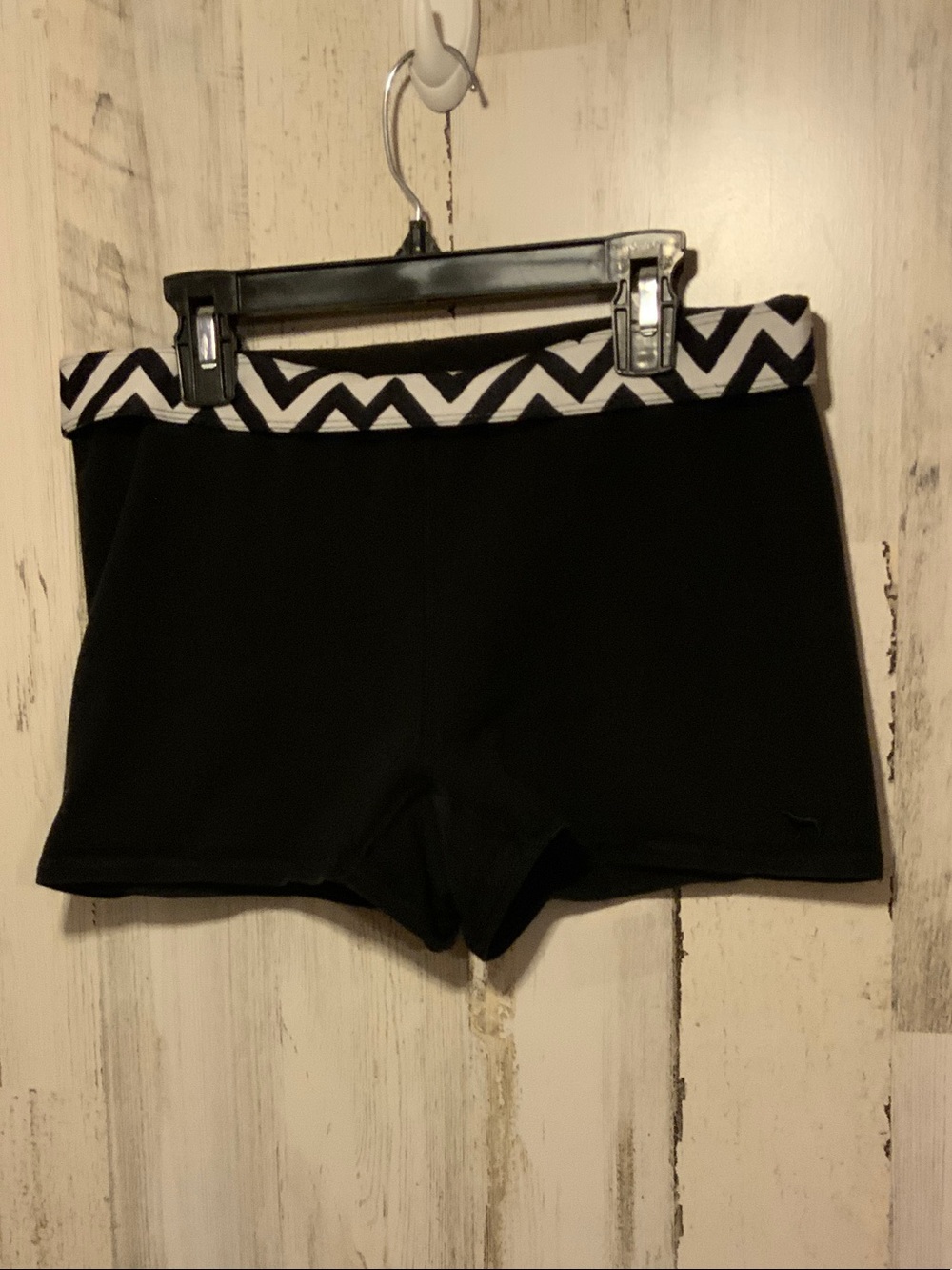 PINK Victoria's Secret Black Bike Shorts with Black-and-White Chevron Waistband
